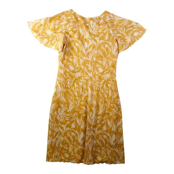 70s vitnage mustard wheat print flutter sleeve shift dress - Picture 2 of 5
